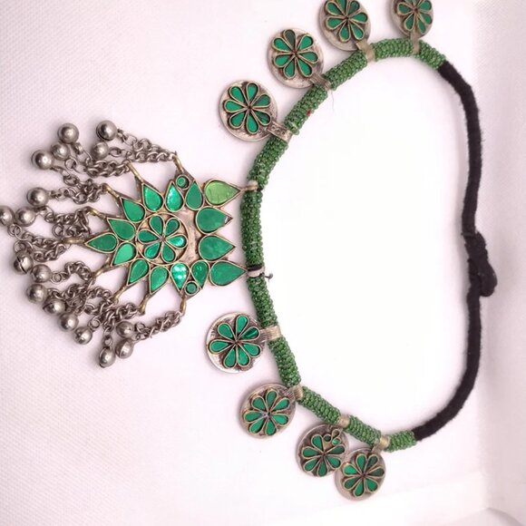 Afghan Antique Green Or Red Stones Kuchi Necklace, Handmade Boho Necklace, - Picture 2 of 7